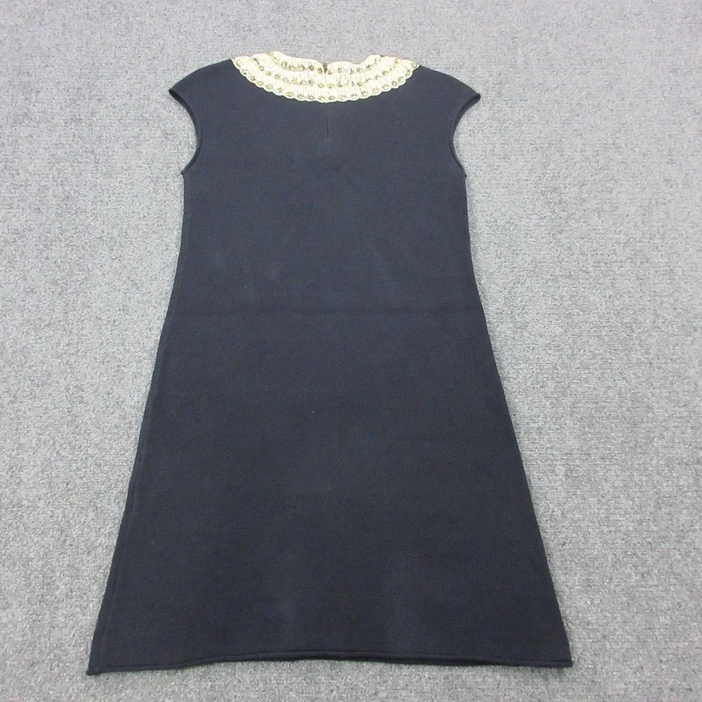 Tory Burch Dress Womens Small Blue Beaded Collar Shift Knee Length Lined Party